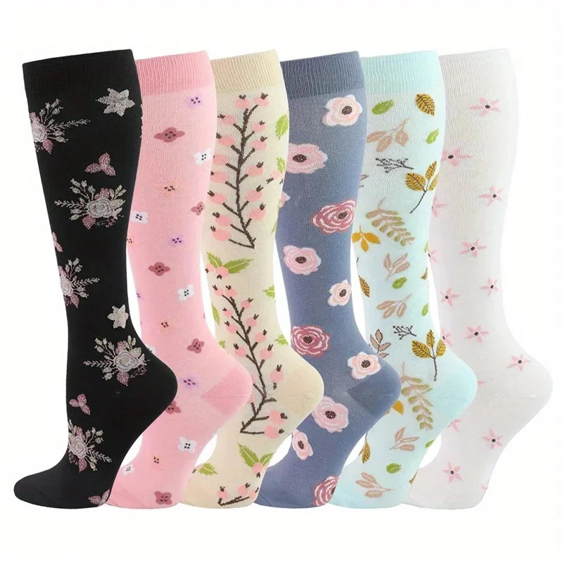 Calcetines de compresión Ins Flowers para mujer, medias deportivas para enfermera, baloncesto, Fitness, correr, Maratón, ciclismo, venas varicosas, 6 pares