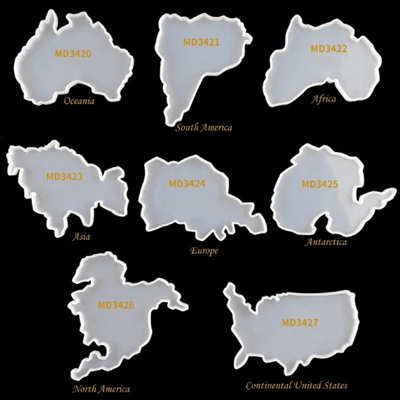 Continents Map Silicone Coaster Molds Silicone Resin Mold Epoxy Molds for Casting with Resin, Cement and Polymer Clay Dropship