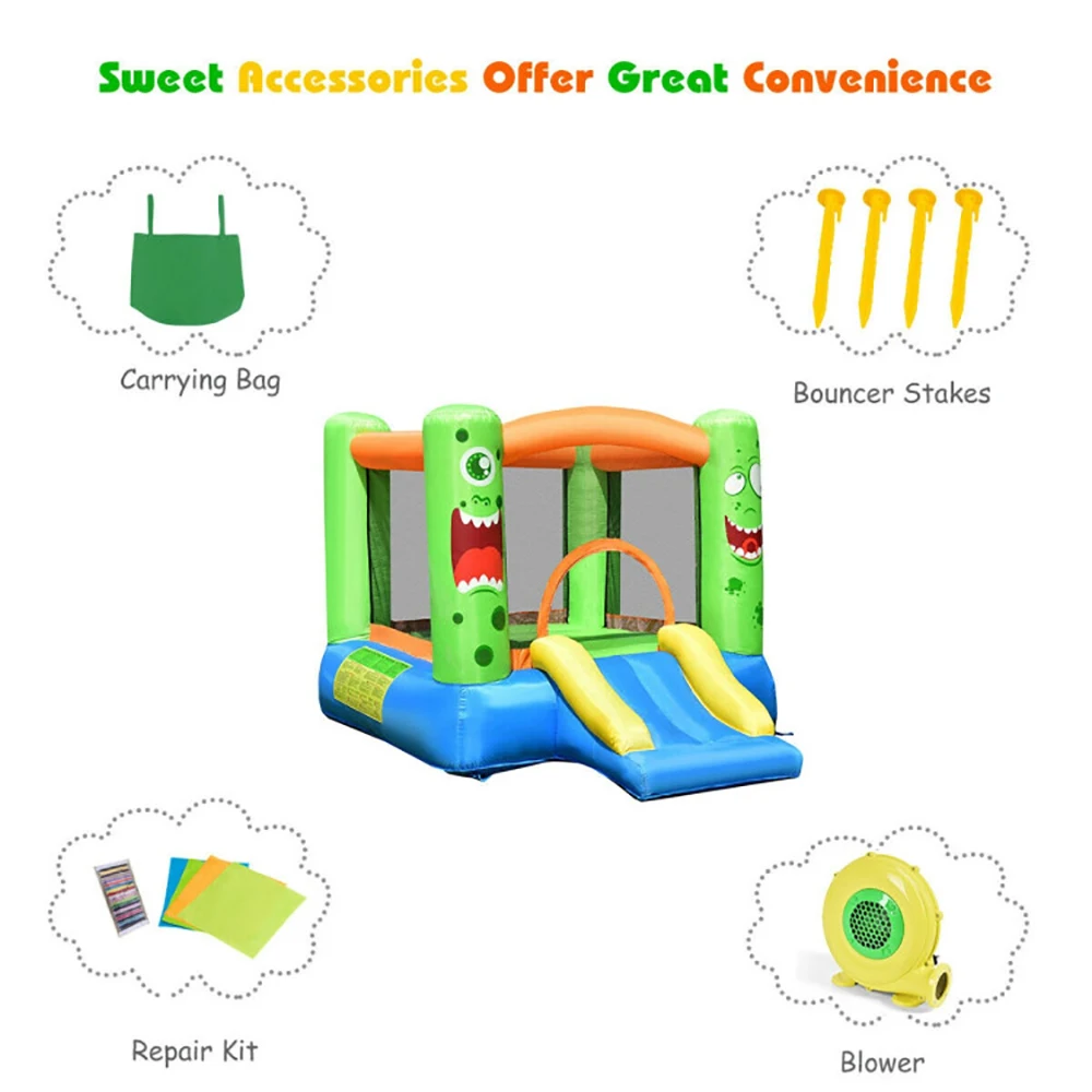 Bounce House de castelo inflável para crianças Jumper Playhouse Slider com design de segurança íntima Ventilador 480W