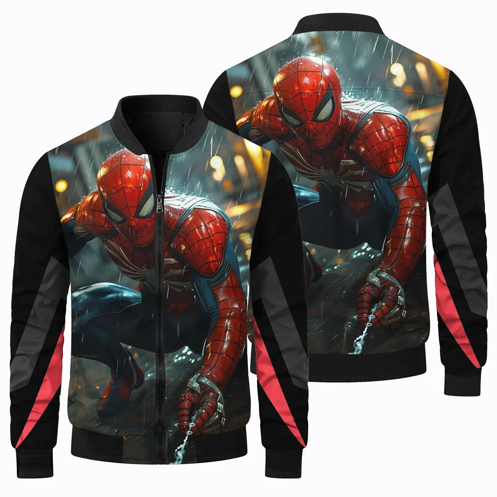 Marvel Men\'s Jacket 3D Printed Spider-Man Pattern Flight Jacket Cycling Windbreaker Jacket Fashion Sports Leisure Men\'s Clothing