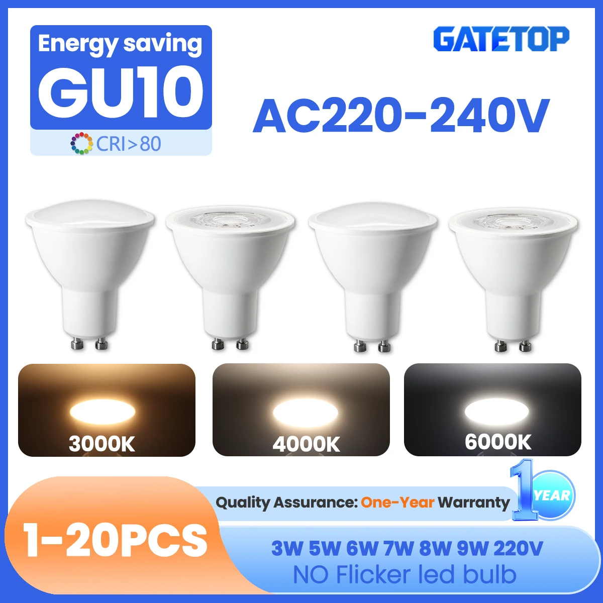 

1-20 шт. светодиодный прожектор GU10, лампа 3 Вт, 5 Вт, 6 Вт, 7 Вт, 8 Вт, 9 Вт переменного тока, 220 В, замена галогенной лампы 50 Вт подходит для потолочных ламп, люстр, светильников