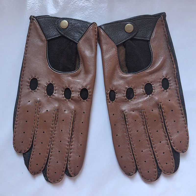 

Real Leather Men Gloves Spring Summer Thin Breathable Unlined Hand Made Genuine Sheepskin Driving Gloves Male LSH04