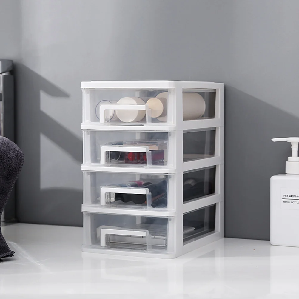 

Four Layer Drawer Type Storage Cabinet Transparent White Desktop Organizer for Small Sundries Plastic Box Holder