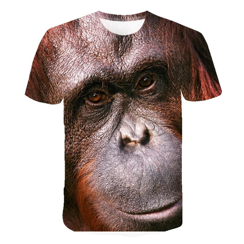 Funny Kiss Monkey Lip Graphic T Shirt for Men Clothing 3D Gorilla Orangutan Print T-shirt Unisex Kid Boy Short Sleeve Tops