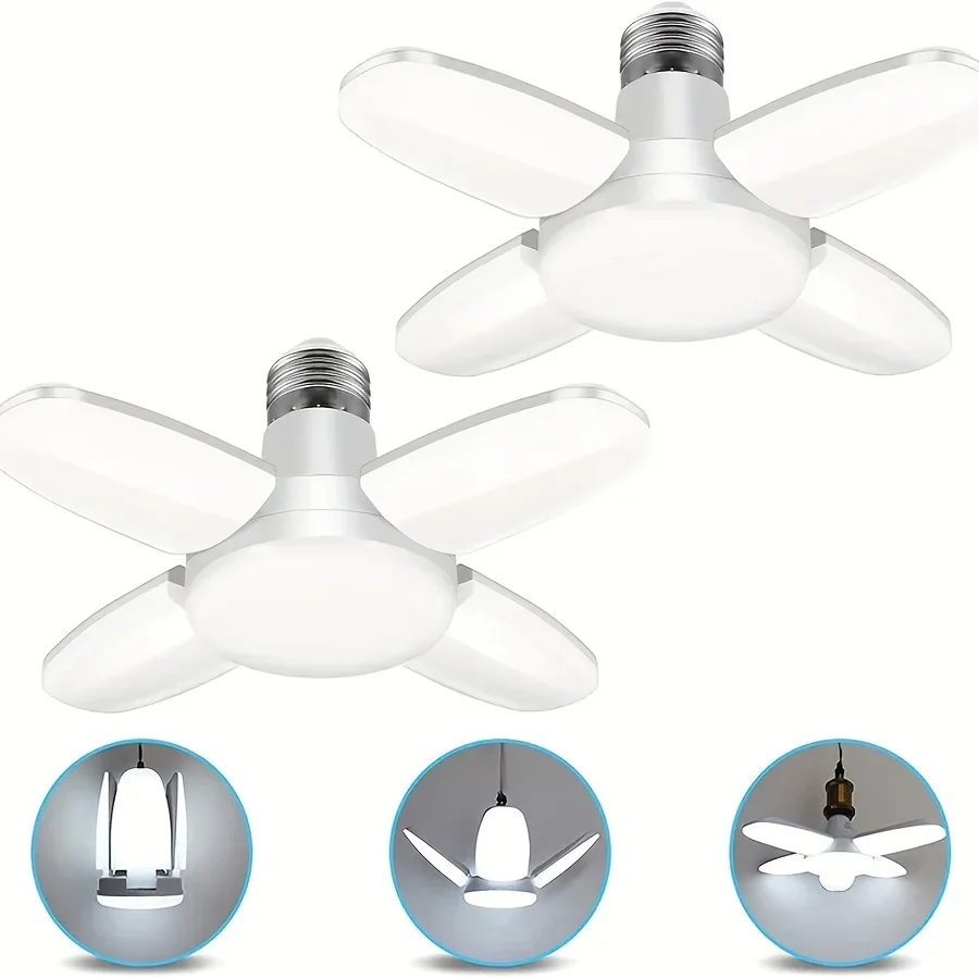 Ampoule LED pliable en forme d'éventail E27, 28W, déformation AC220V/110V, pour plafonniers domestiques, entrepôt et Garage, feuille blanche 6500K