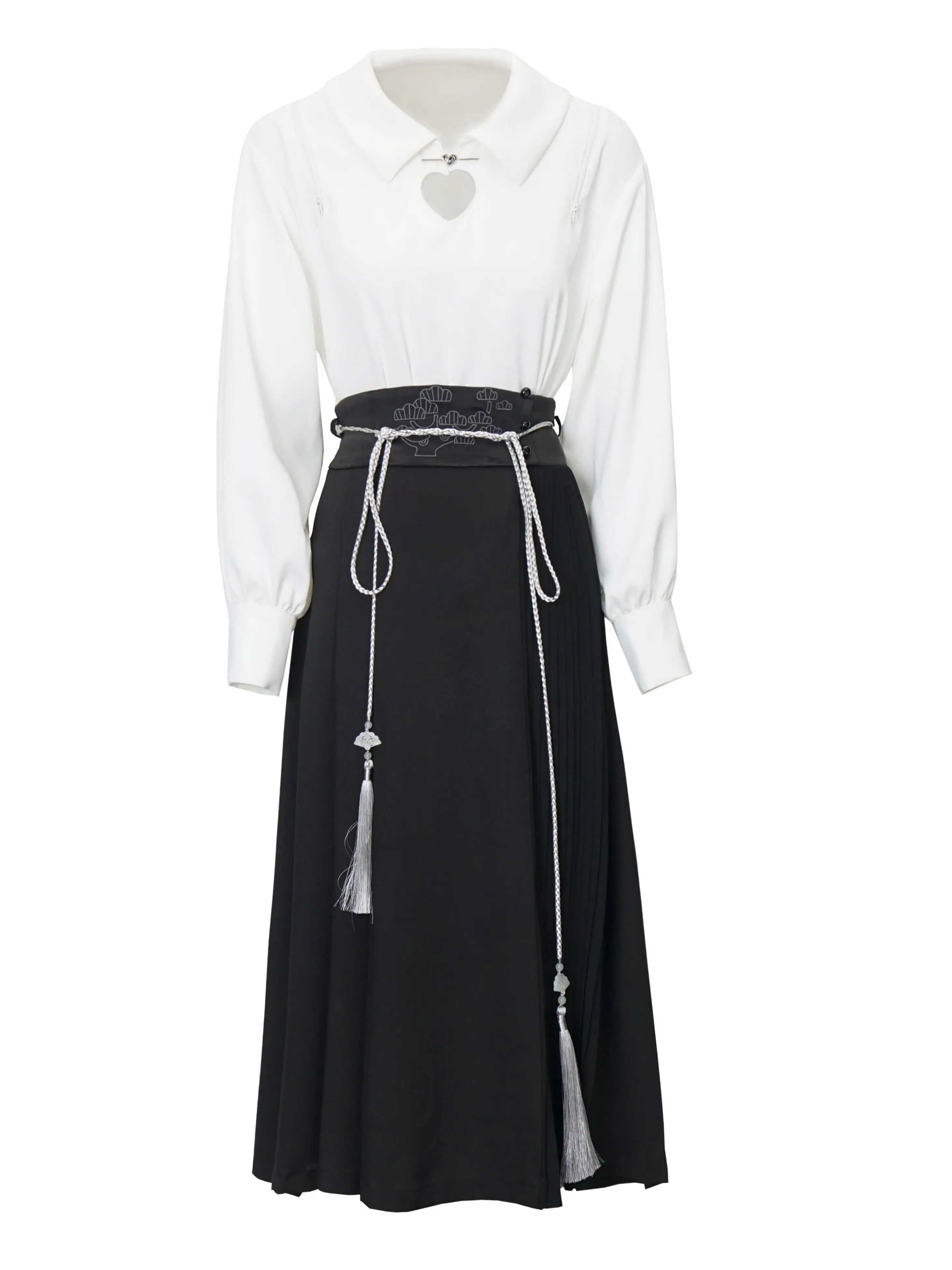 Chinese Style Retro Long Sleeve White Shirt Cardigan Tassel Belt Long Skirt New Autumn Woman Girls Cool Skirt Set Outfits