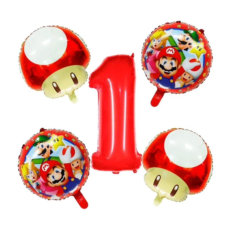 5Pcs/set Super Mario Bros Red Number Ballon Set Cute Anime Figure Balloons Kids Birthday Party Supplies Room Decor Decoration