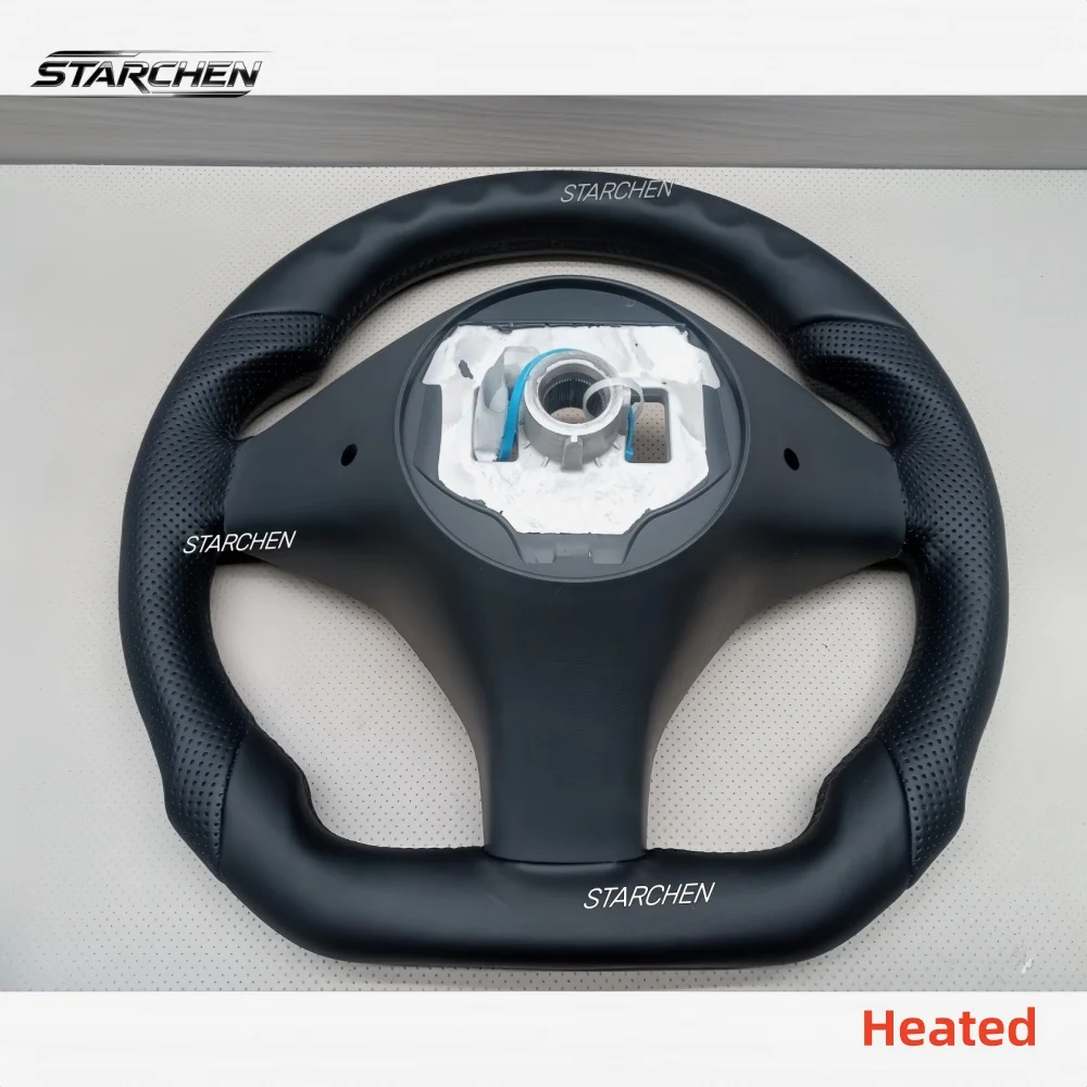 Full Black Sport Leather Heated Steering Wheel for Tesla 2016-2020 Model X 2014-2020 Model S Perforated Leather Grip