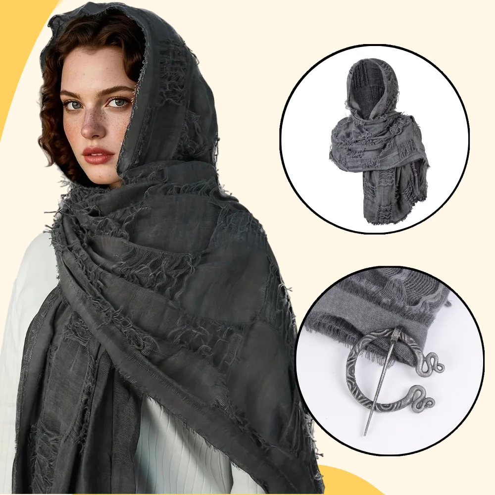 Cosplay Men's Medieval Pirate Retro Hood Scarf Black Green Wrap Cloak Renaissance Halloween Masquerade Costume Shoulder Cowl