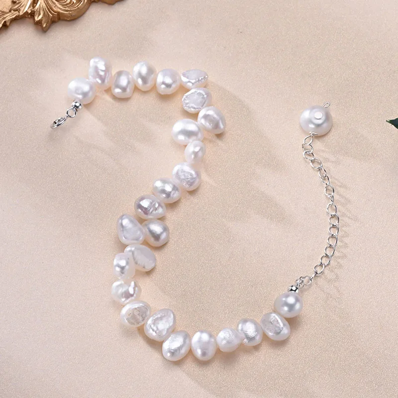 Natural Freshwater Pearls 6-7mm Irregular Interlaced Pearl Bracelet S925 Sterling Silver Chain Elegant Jewelry Gifts for Women