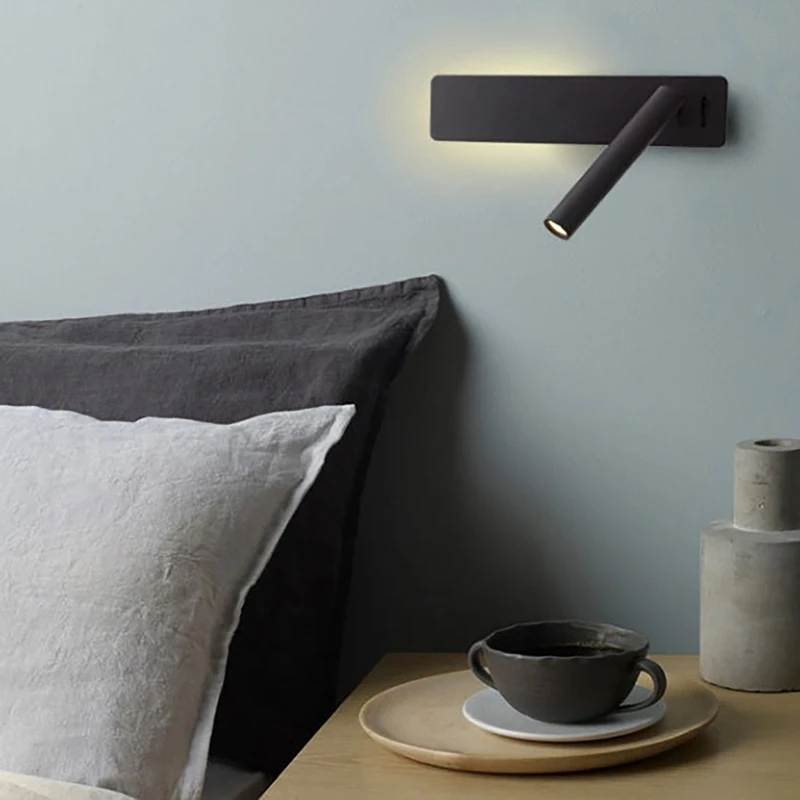 LED Wall Lamp Reading Light for Bedroom Hotel Headboard Night Book Lamp Rotation Bedside Wall Sconce with 3W Spot Led Light