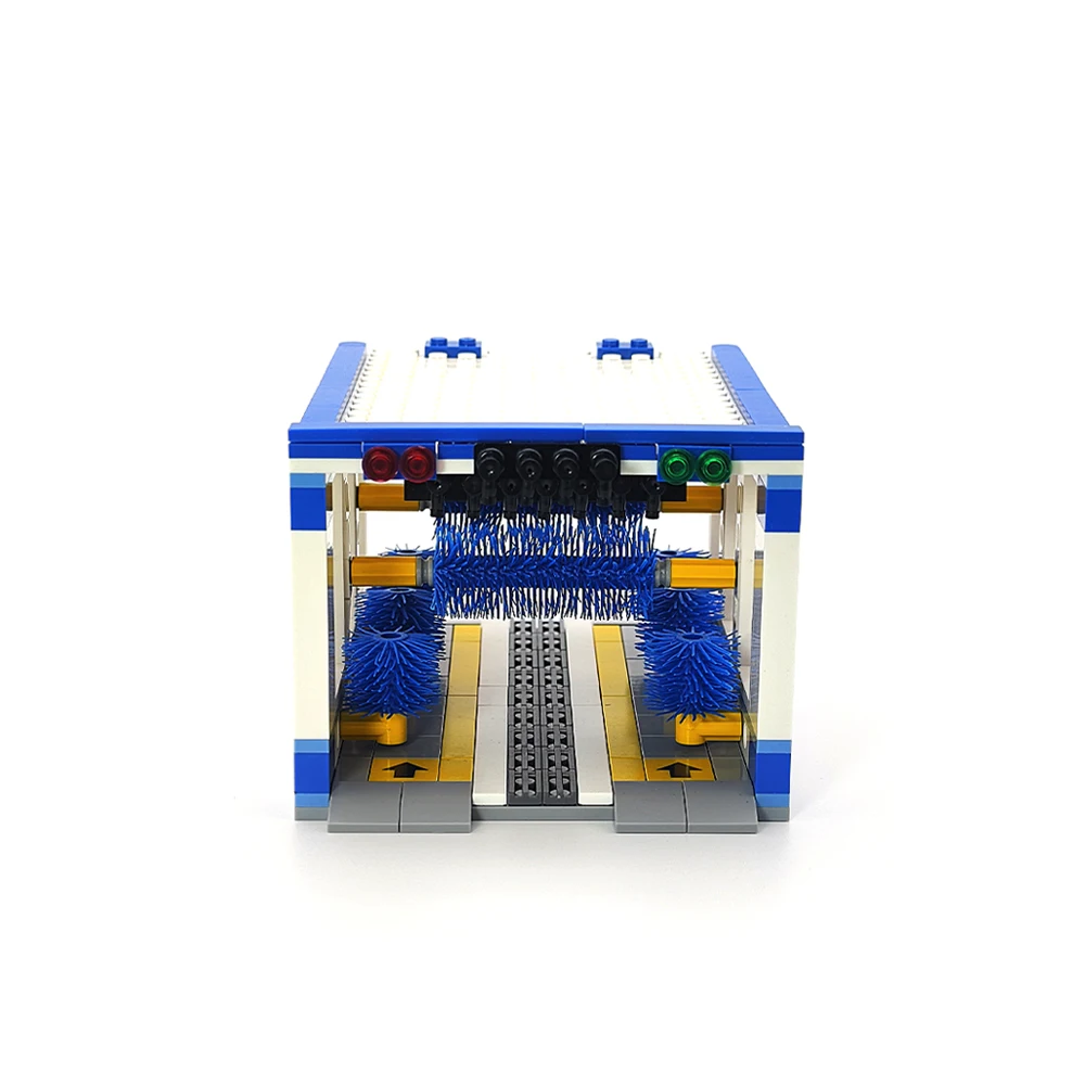 Building Block Car Wash Shop Toy Set, Urban Automatic Car Cleaning Service Station, MOC Urban Assembly Building Expansion