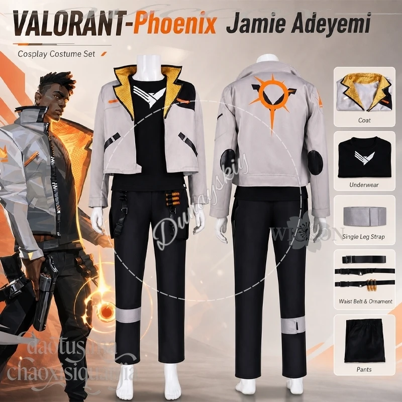 Light Grey Cropped Zip Jacket Cosplay Phoenix Jamie Adeyemi Street Techwear Costume Handsome Uniform Halloween Anime VALORANT view 2