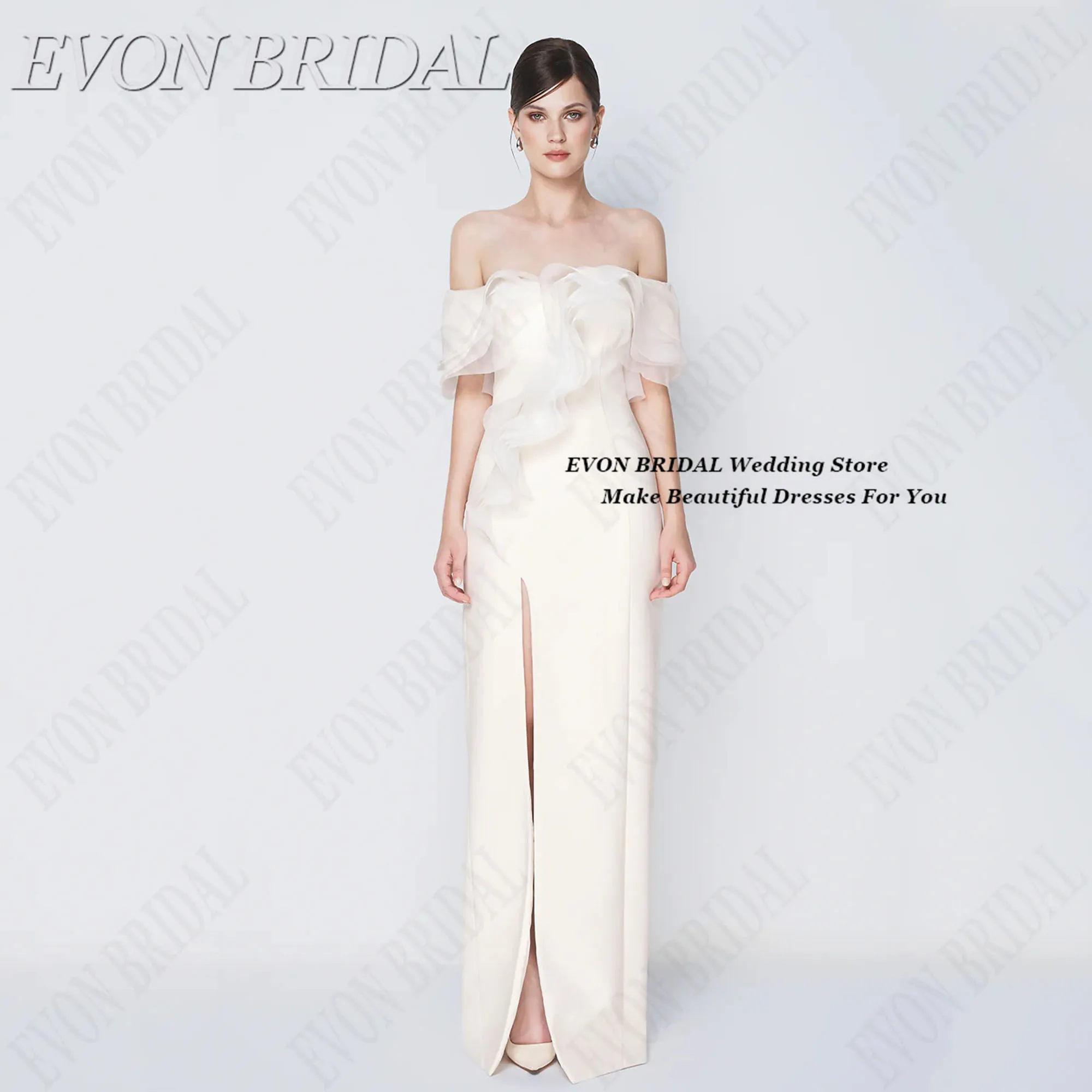 

High Split Elegant Party Dress Off the Shoulder Gala Party Dress Pleat Wedding Evening Gown High Quality Customized EVON BRIDAL