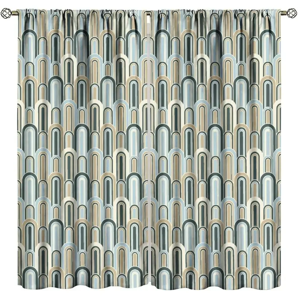Rustic-Inspired Geometric Curtains: Colorful Blue, Beige, Green Lines & Circles, 84x84in for Home Window Treatments
