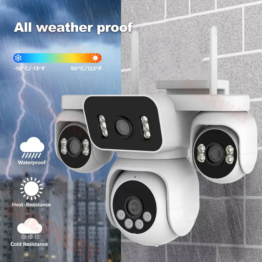 20MP 10K Home Security Outdoor WiFi IP Camera 4 Lens 4 Screens 360° PTZ CCTV Wireless Surveillance Auto Tracking 16X Zoom Camera