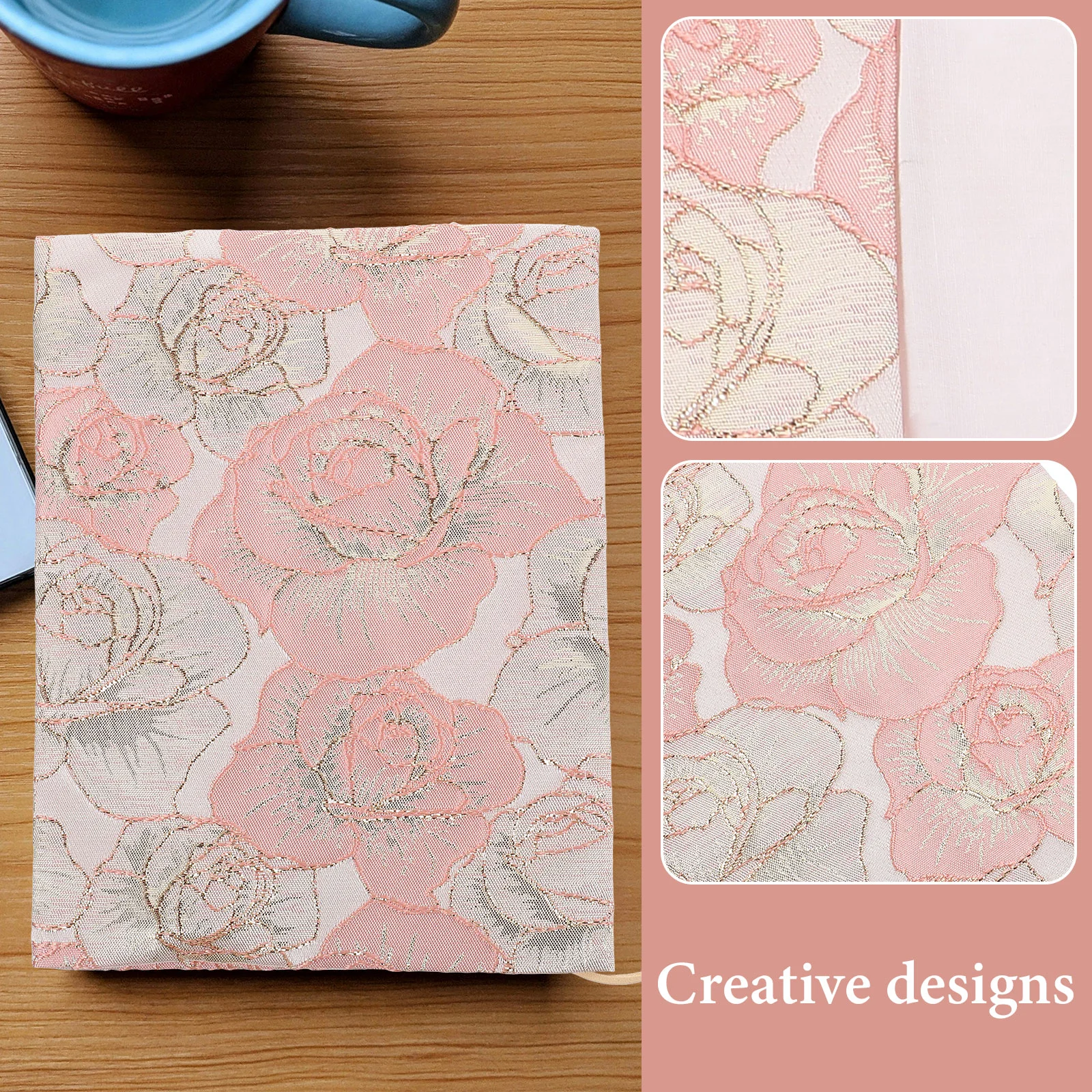 Rose Powder Adjustable Fabric Book Cover Note Covers for Hardcover Stylish Decor