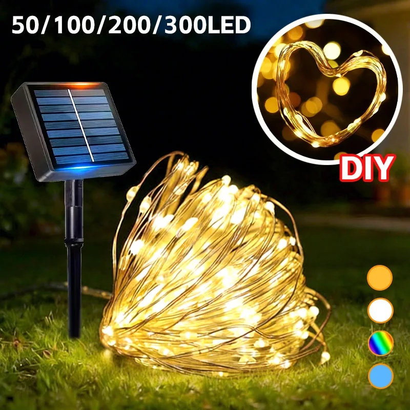 Solar copper wire lights, solar fairy string lights, 8 modes, waterproof, Christmas decorations, garden party decor