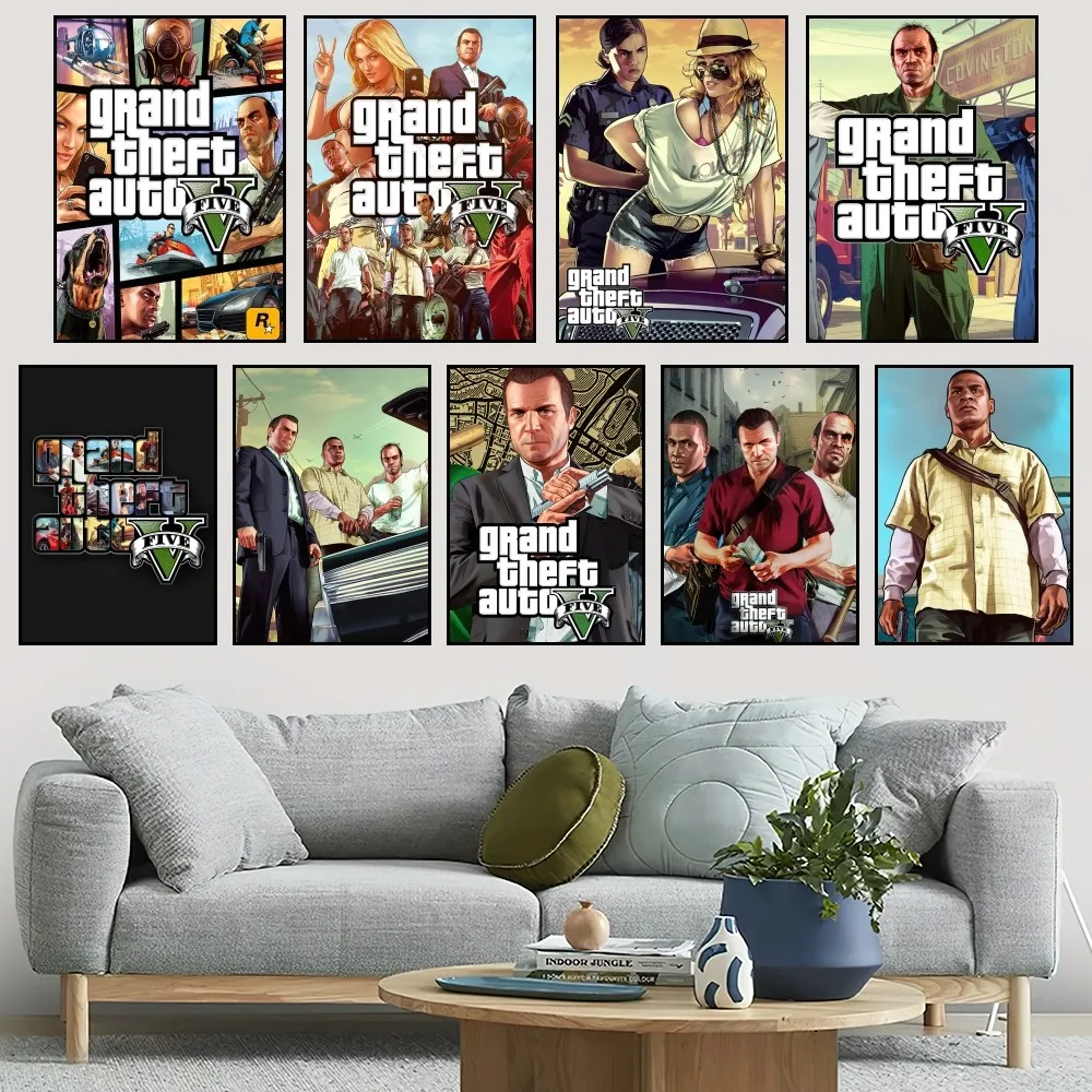 Grand Theft Auto V GTA5 Poster Small Bar Coffee House Decor Aesthetic Art Wall Painting Stickers Indoor