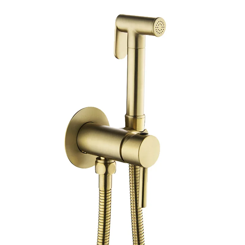 

Brushed Gold Bidet Sprayer Toilet Faucet Hand-held Wall-mounted Mixer Hot And Cold Water Bidet Faucet With Hose For Bathroom