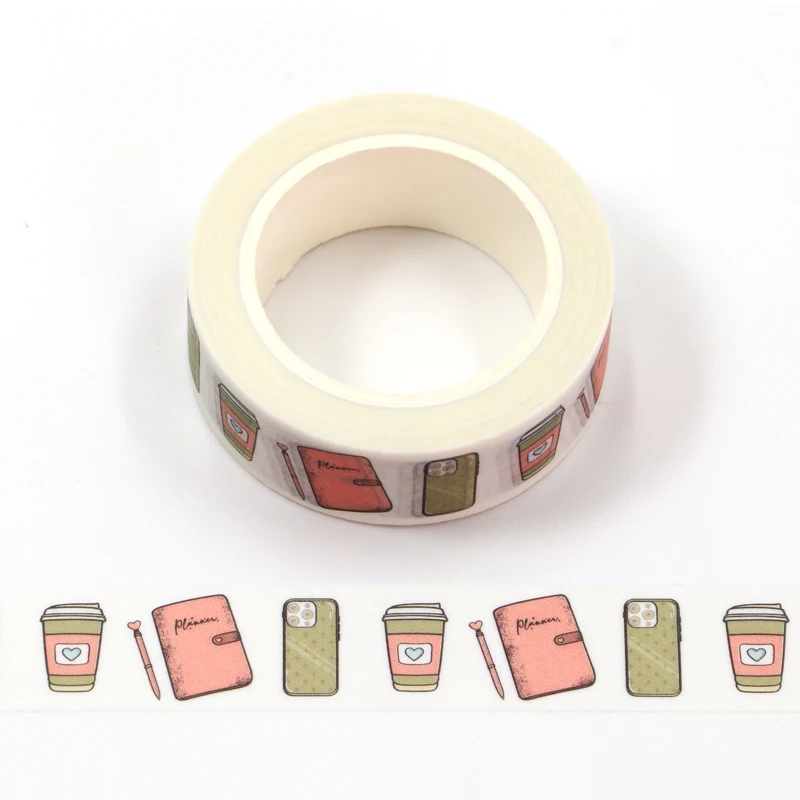 2023 NEW 1PC 10M Cute Phone and Coffee Cup Planner Book Washi Tape for Scrapbooking Planner Adhesive Masking Tape Papeleria