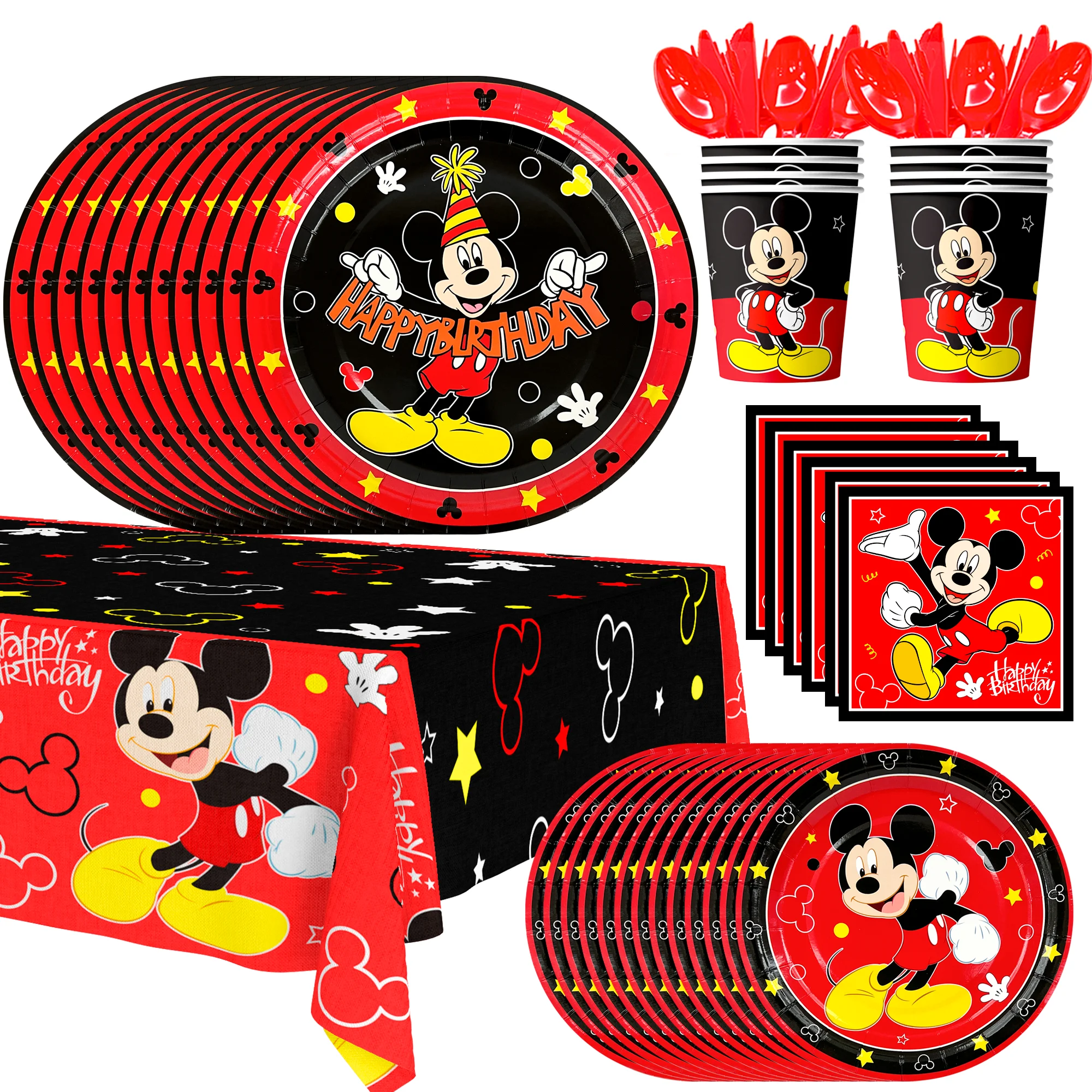 Cartoon Party Supplies,141pcs Cartoon Birthday Tableware Set-Cartoon Paper Plates and Napkins  Party Cups Tablecloth etc