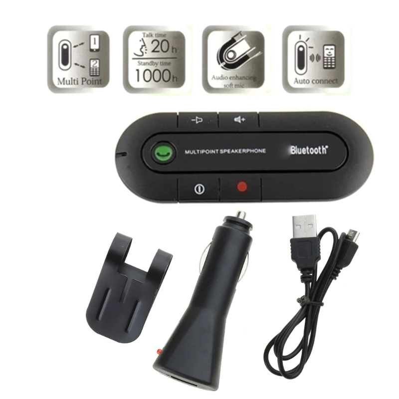 Vivavoce vivavoce compatibile con Bluetooth per cellulare, adattatore per lettore musicale Kit per auto Wireless con Clip posteriore