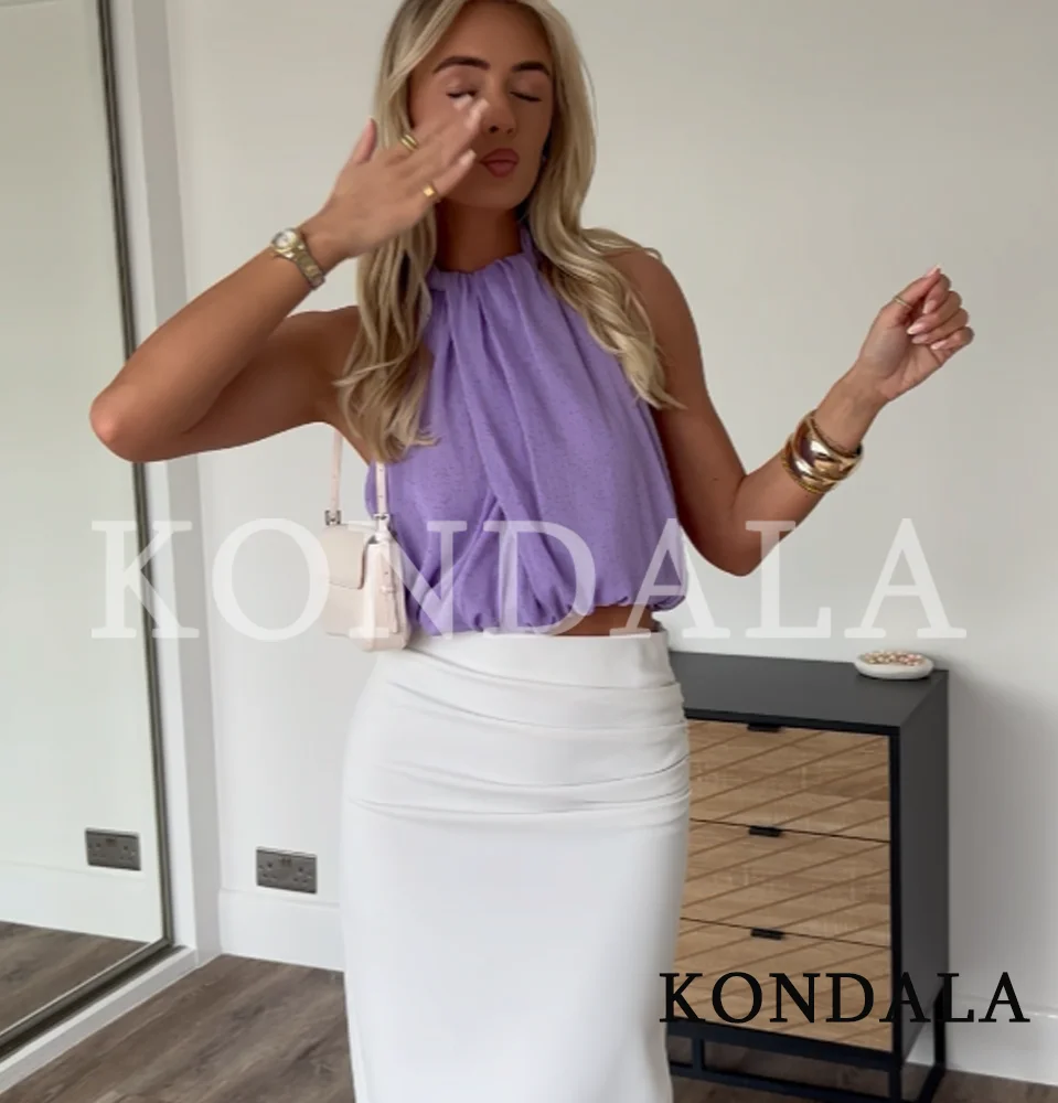 KONDALA Women Elegant Purple Halter Tops Simple Trendy Summer Casual Tops New 2026 Fashion Party Vacation Lady High Street Tops