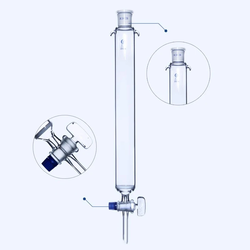 Columna de cromatografía de núcleo de arena de vidrio, diámetro de laboratorio, 24 #, pistón de vidrio, 16mm, 22mm, 30mm, 40mm