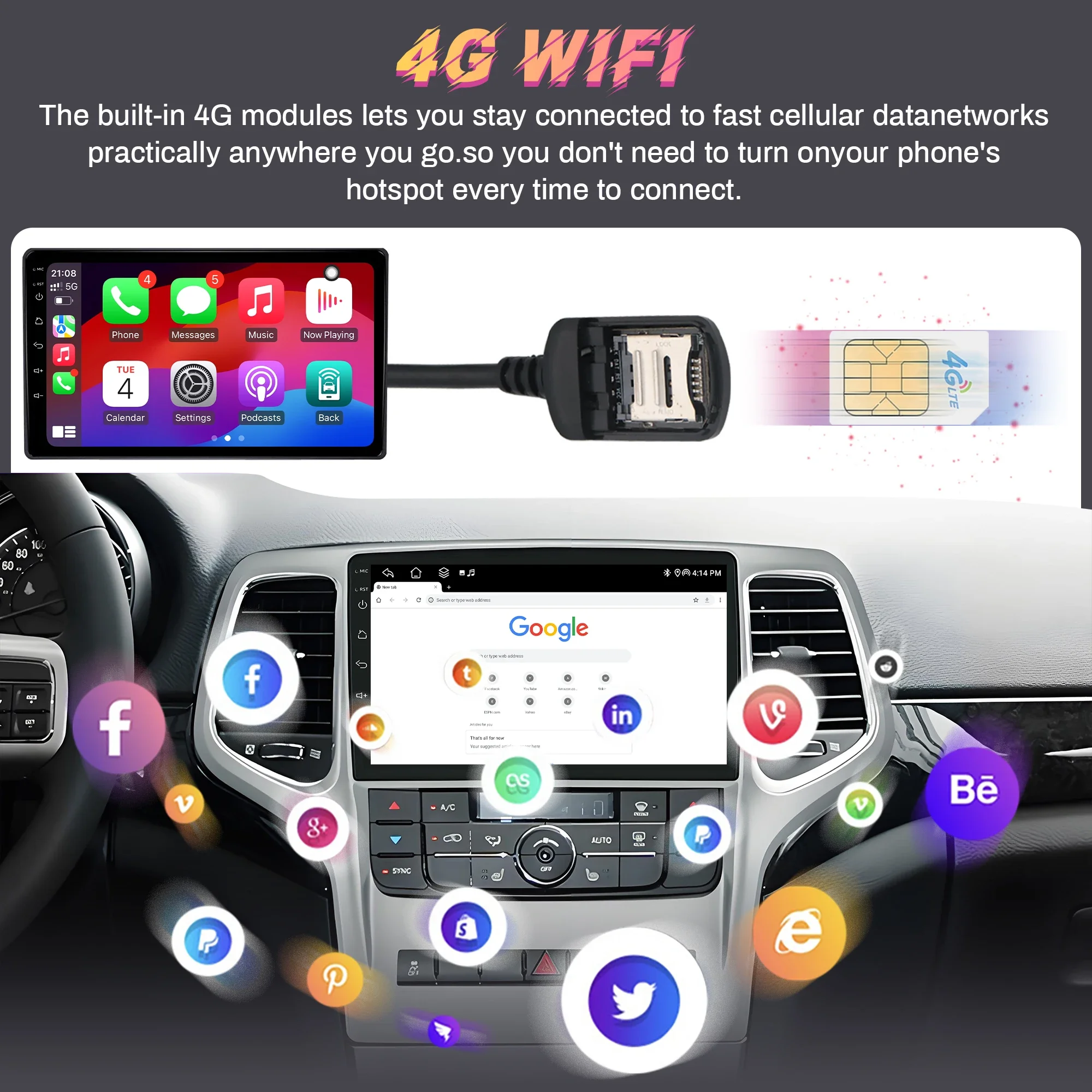 راديو السيارة لهوندا سيفيك 4d 9 2013-2016 سماعة لاسلكية تعمل بالبلوتوث CarPlay 4G رئيس وحدة شاشة تعمل باللمس ستيريو