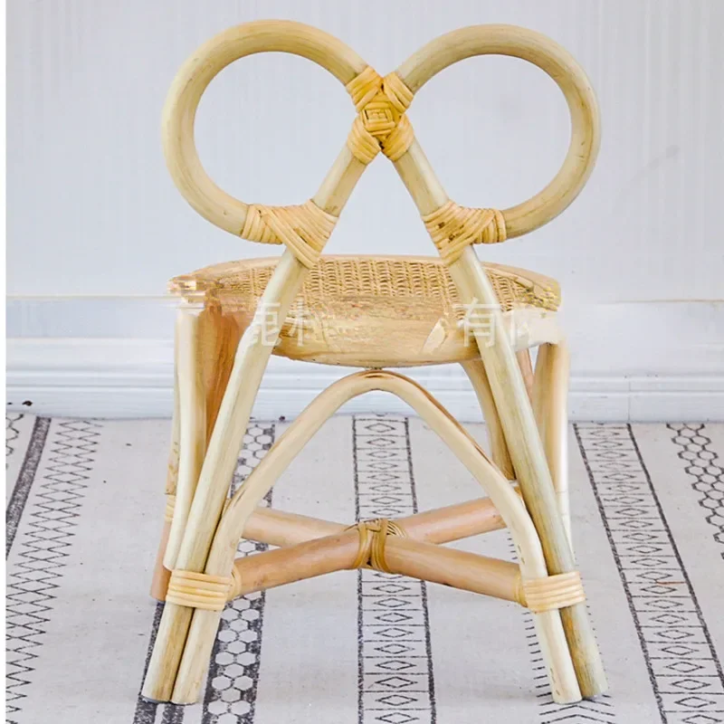 Elegant ChineseStyle Minimalist Back Chair for Children, Butterfly Chair, Unique INS Photo Prop, Single Photography Rattan Chair