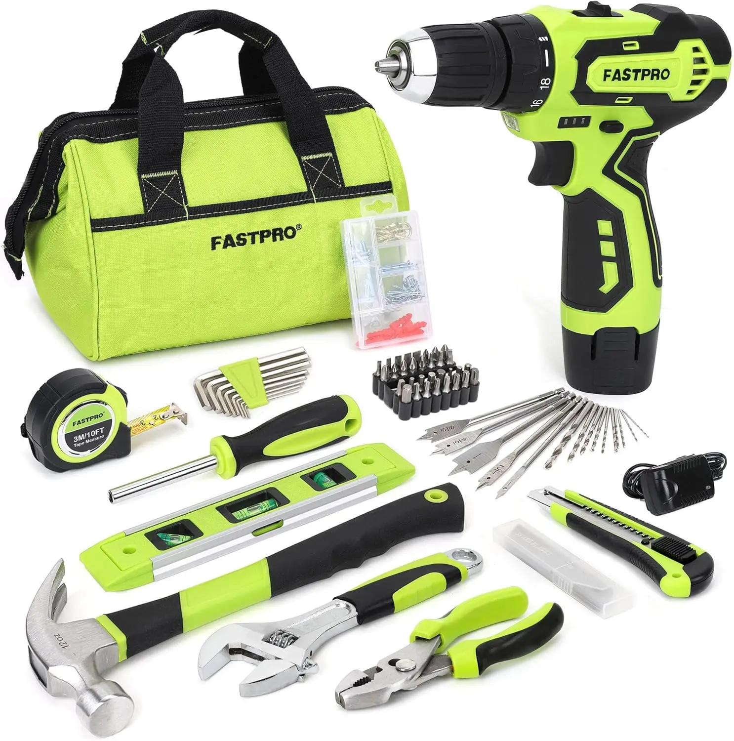 

175-Piece Cordless Drill Set with 12V Battery, Tool Kit and Storage Bag for DIY Home Repair