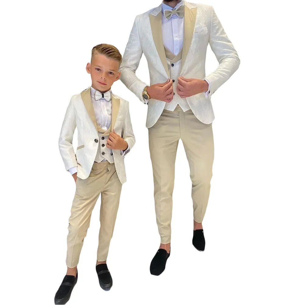 3-piece Floral Pattern Boy Formal Wear Suits Dinner Tuxedos Little Boys Groomsmen Kids For Wedding Party Prom Suit (Jacket+Vest+