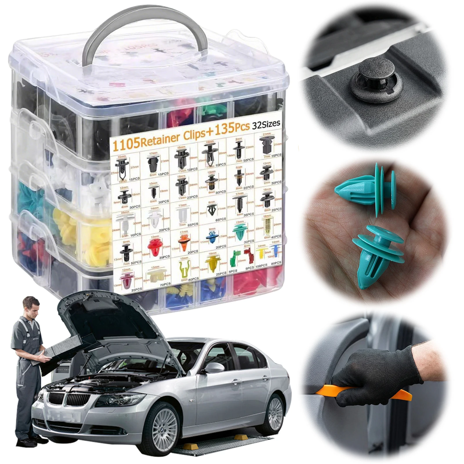 

1240Pcs Automotive Mounting Clip Kit with Installation Tools Universal Car Push Retainer Clips Nylon Auto Fixing Fasteners Kit