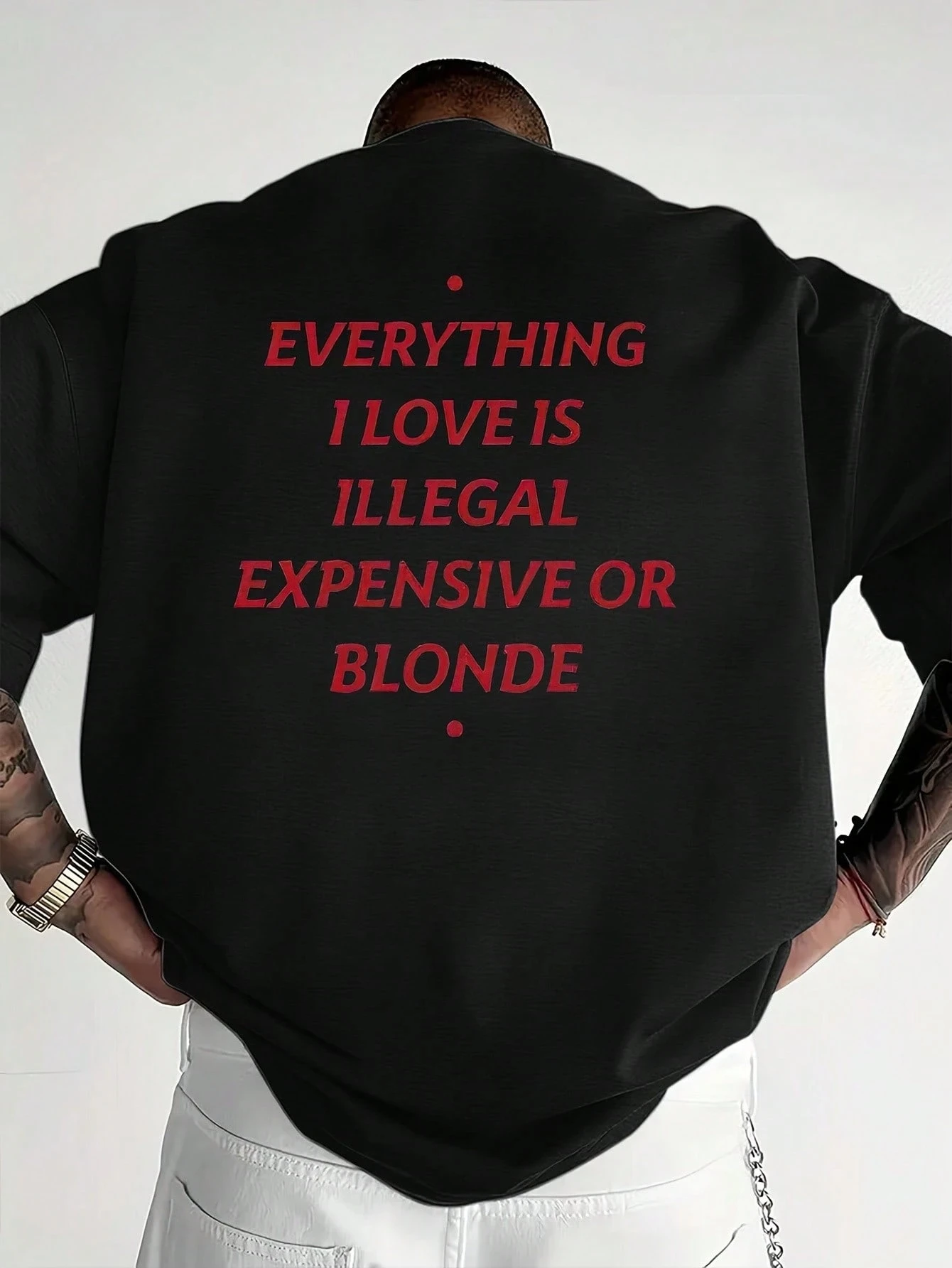 T-shirt drôle avec slogan pour homme en coton, imprimé « Everything I Love Is Illegal », motif graphique au dos, coupe oversize, streetwear masculin, été