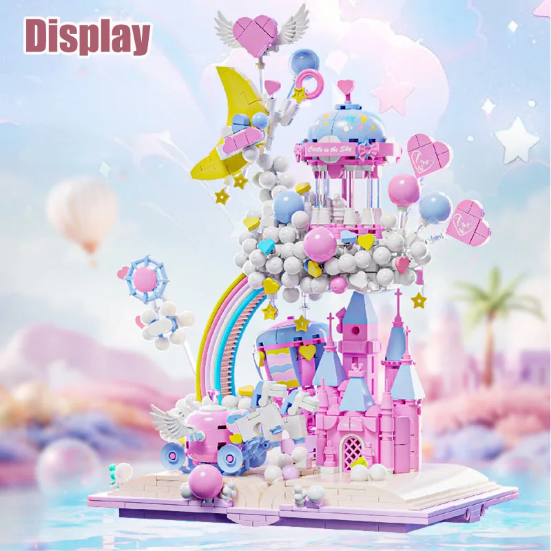 1388pcs Pink Fantasy Castle Model Building Blocks Set castello fai da te nel cielo Princess Palace Bricks Toys For Children Gifts