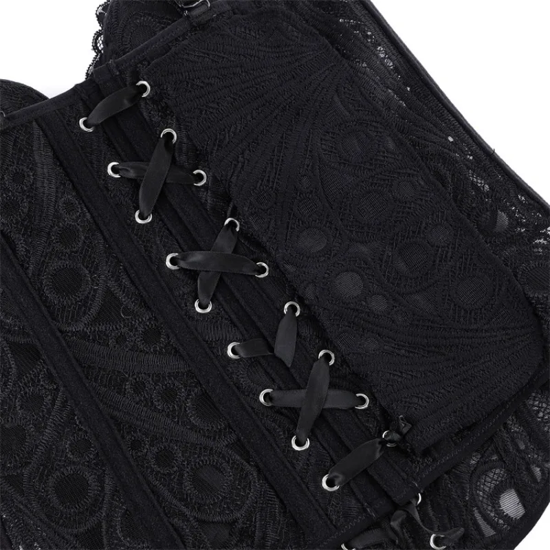 Gothic Sheer Lace Corset Top Spaghetti Strap Sweetheart Bustier Women Back Ribbon Waist Trainer Party Shaper view 6
