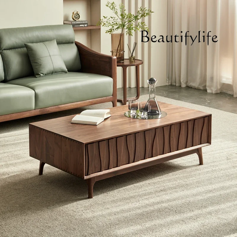 

muebles para hogar Black Walnut Wooden Tea Table Designer Style Light Luxury Living Room Nordic Real Wooden Tea Table Coffee Tab