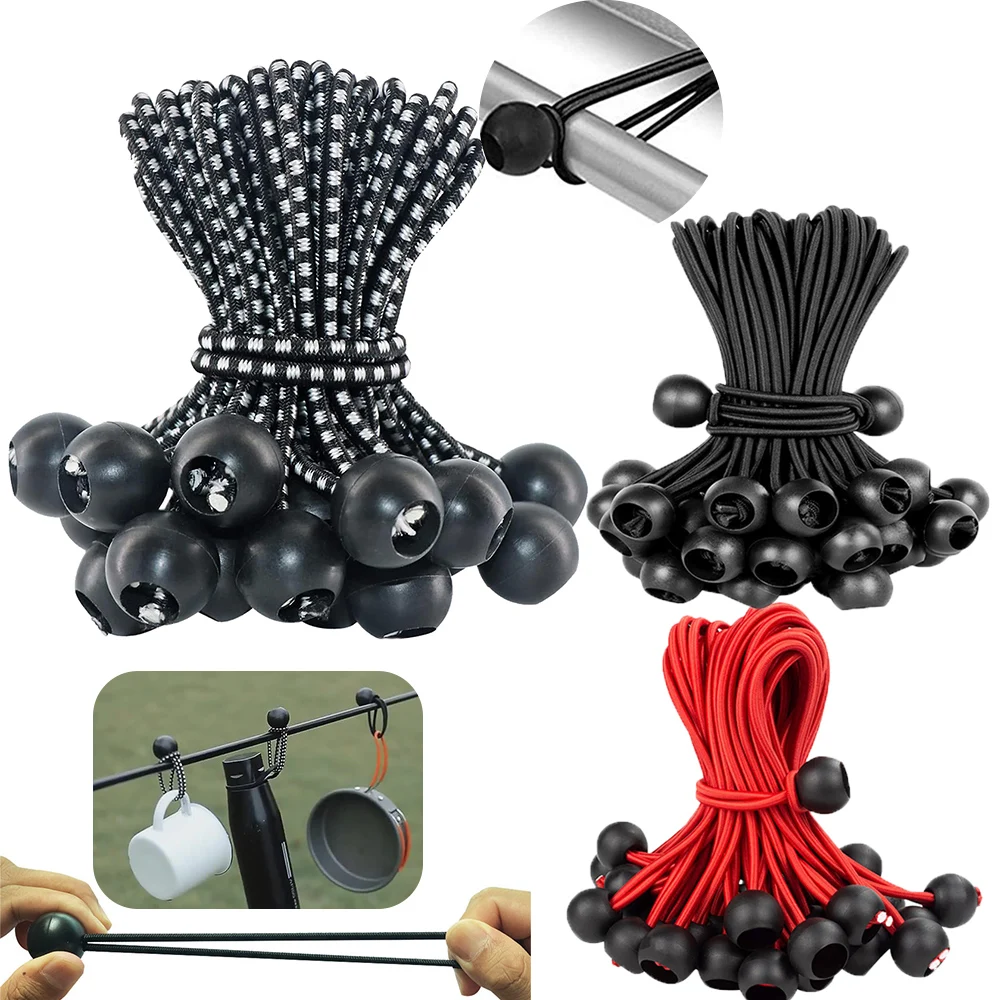 

50pcs Bungee Ball Tarps with Elastic String Tarpaulin Flagpole Ties Elastic Rope Lace Fixed Boat Pole Camping Tent Accessories