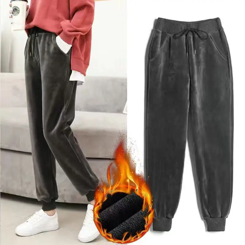 Thiened Floing Velvet Sport Pants Women's Autumn Winter Warm BF Sle Harlan Loose Casual Sweatpants Long Trousers