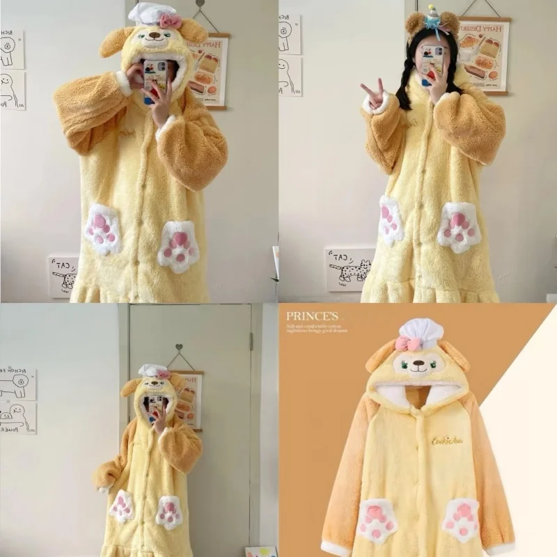 

Disney Cookieann Pajamas Suit Kawaii Lucifer Autumn Winter Couple Home Clothing Cartoon Night-Robe Pants 2-Piece Set