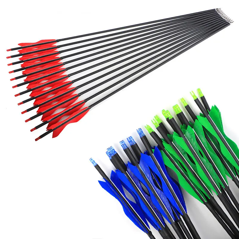 

12/24Pcs Spine 500 Replaceable Bolts Arrow Archery Carbon Arrow For compound/Recurve Bow Hunting Shooting