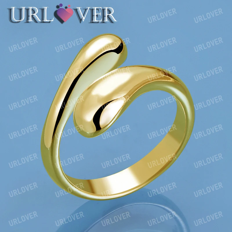 

URLOVER 18K Gold Water Droplet Rings For Women 925 Sterling Silver Ring Party Wedding Fashion Fine Jewelry Luxury Birthday Gift