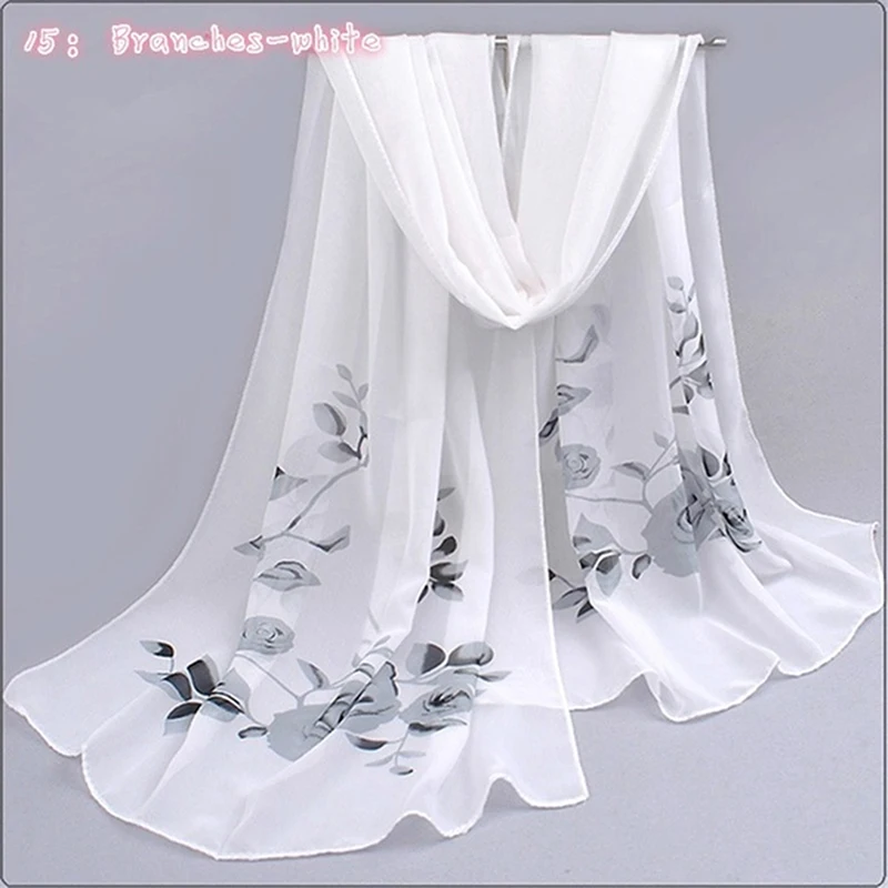 Women Chiffon Scarf Fashion Leisure Butterflies Branch Pattern Long Shawl Versatile Elegant Minimalist Retro Female Scarves