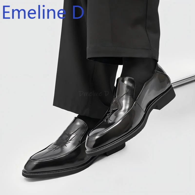 Sharp Toed Loafers Minimalist Print Thick Soled Commuting British Style Height Increasing Casual Flat Bottomed Men's Shoes