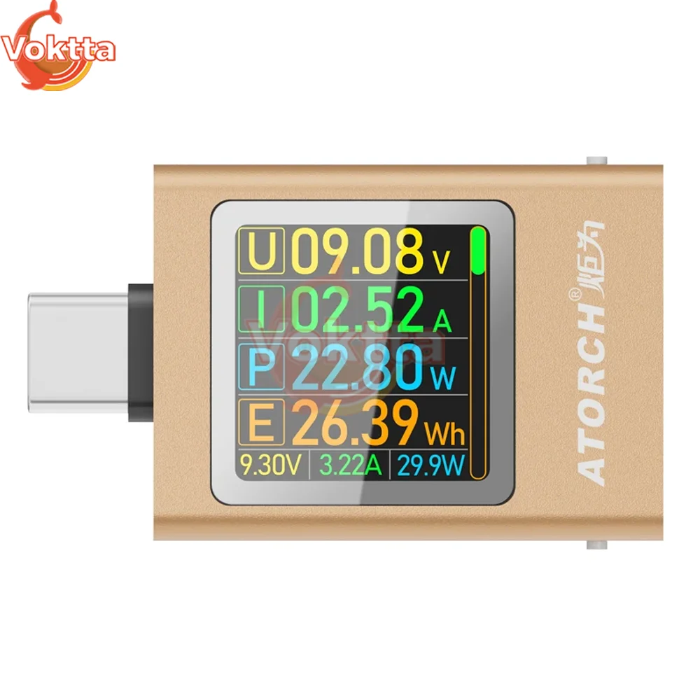 DC 4.5-50V 0-12A USB Type-C Charger Tester Digital Display DC Voltage Ammeter Power Meter TFT G-Sensor Voltage Current Tester