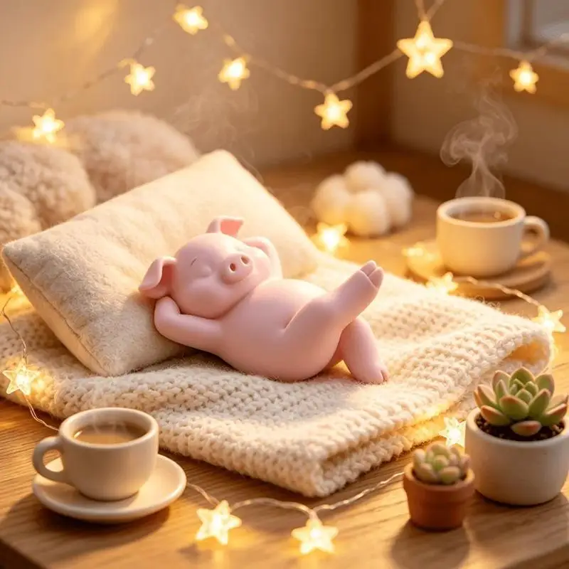 Cute Kawaii Lazy Reclining Pink Pig Figurine 3D Print Mini Relax Piggy Statue Desktop Ornament for Home Bedroom Bookshelf