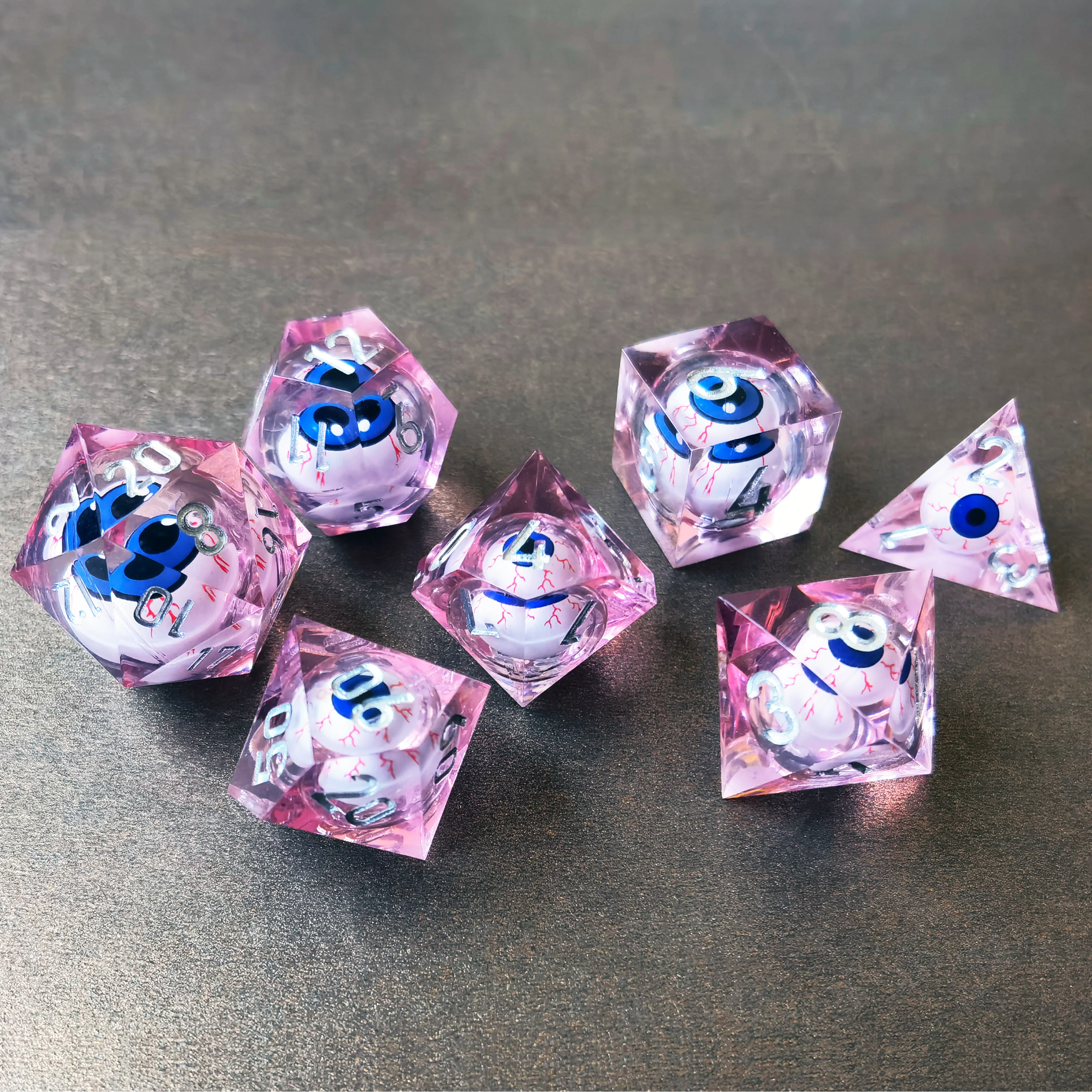 BESCON Sharp Edged Liquid Core Rolling Eyeball Dice - Razor Edge Polyhedral Dice with Rolling Eyeball Inside