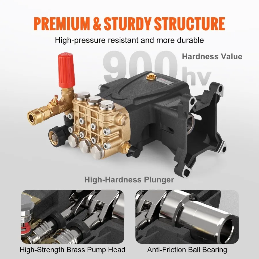 Pressure Washer Pump 1 Shaft Horizontal Triplex Pl 4400 PSI 4 GPM Flow Replacement Power Washer Pumps Kit Parts Washer Pump Co