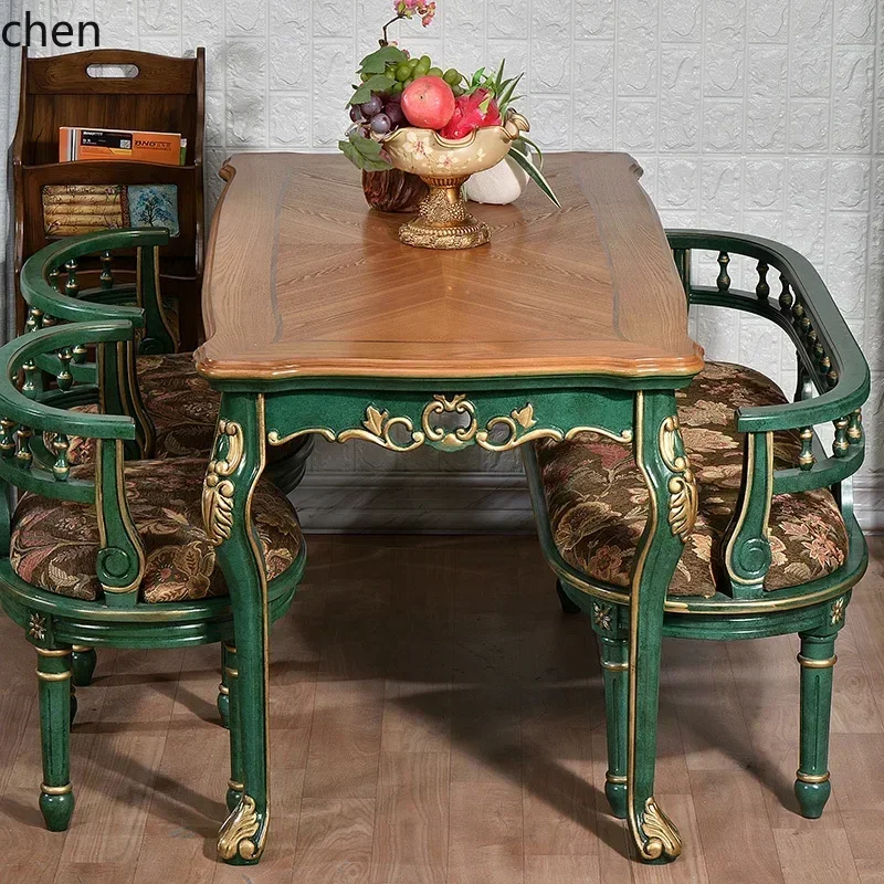 DSA all solid wood dining table and chairs rectangular household small apartment retro cafe small square table combination